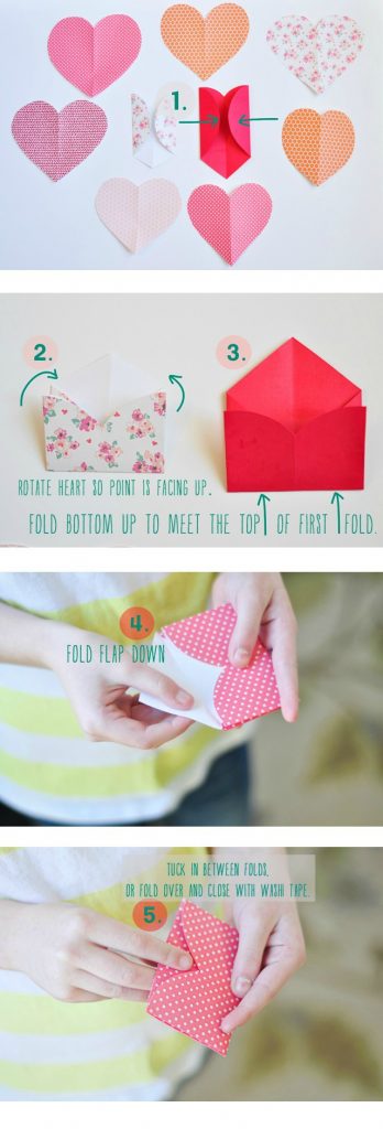 tutorial to fold paper hearts into envelopes